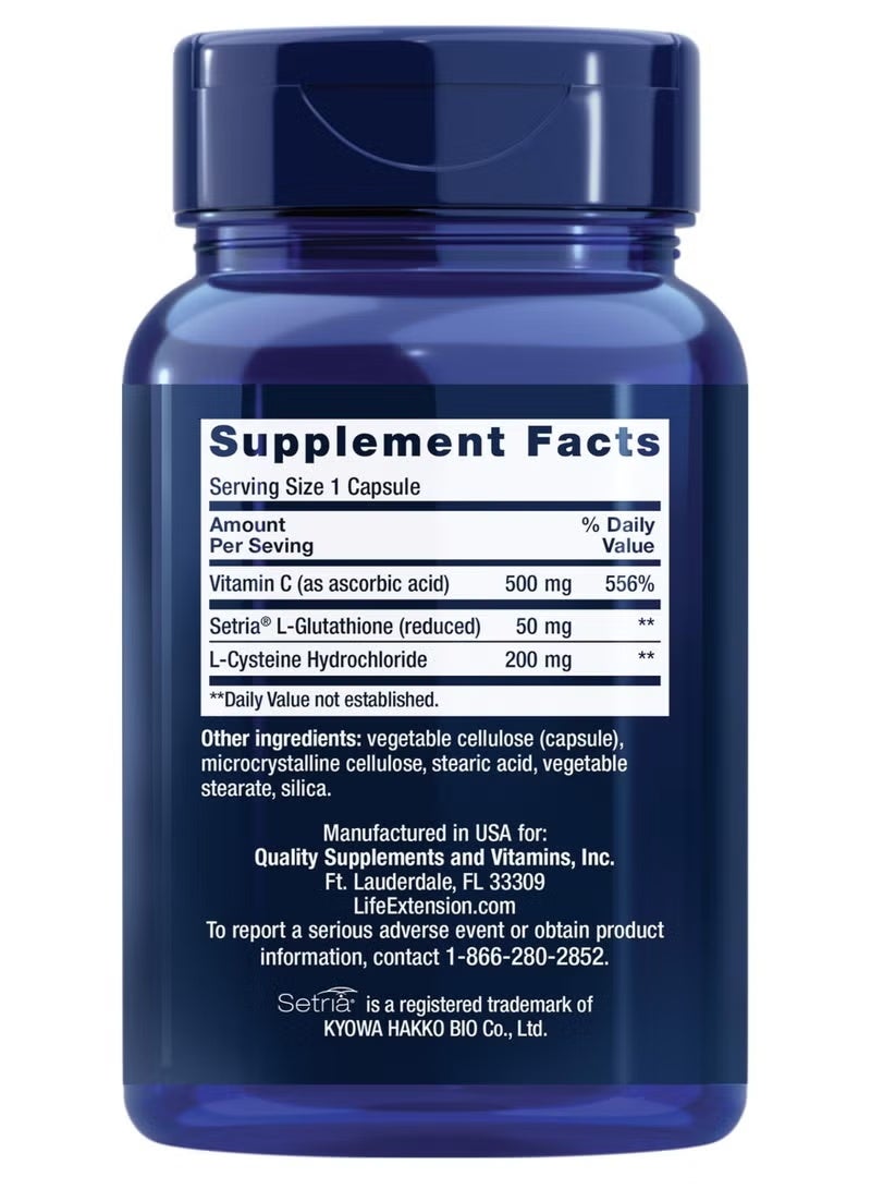 لايف إكستنشن غلوتاثيون + سيستئين + فيتامين ج - تركيبة ثلاثية المفعول | دعم مضادات الأكسدة التآزرية لصحة الخلايا والدفاع المناعي | خالية من الغلوتين، غير معدلة وراثياً، 100 كبسولة - Image 2